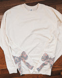 XL Bow Applique Sweatshirt Ivory & Teal Floral