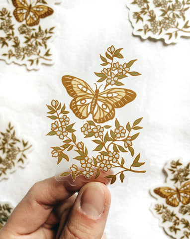 Vintage Butterfly With Foliage Clear Sticker