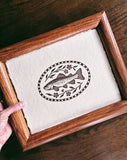 Folk Trout Blockprint 8x10” on Handmade Paper