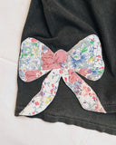 Womens L Bow Applique Crop Tee Washed Black Cutter Quilt