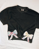 Womens L Bow Applique Crop Tee Washed Black Cutter Quilt