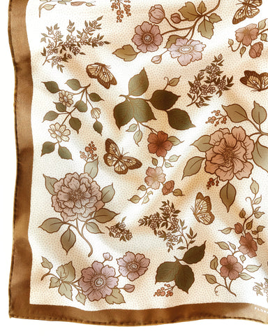 Western Floral & Butterfly 100% Silk Bandana – 23” Square