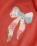 XS Upcycled Quilt Bow Applique Sweatshirt Free People Coral