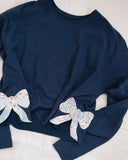 L Cutter Quilt Bow Applique Sweatshirt - Navy