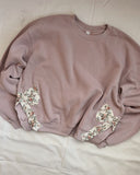 Womens XL Lilac Bow Bubble Sleeve Sweatshirt White Bow