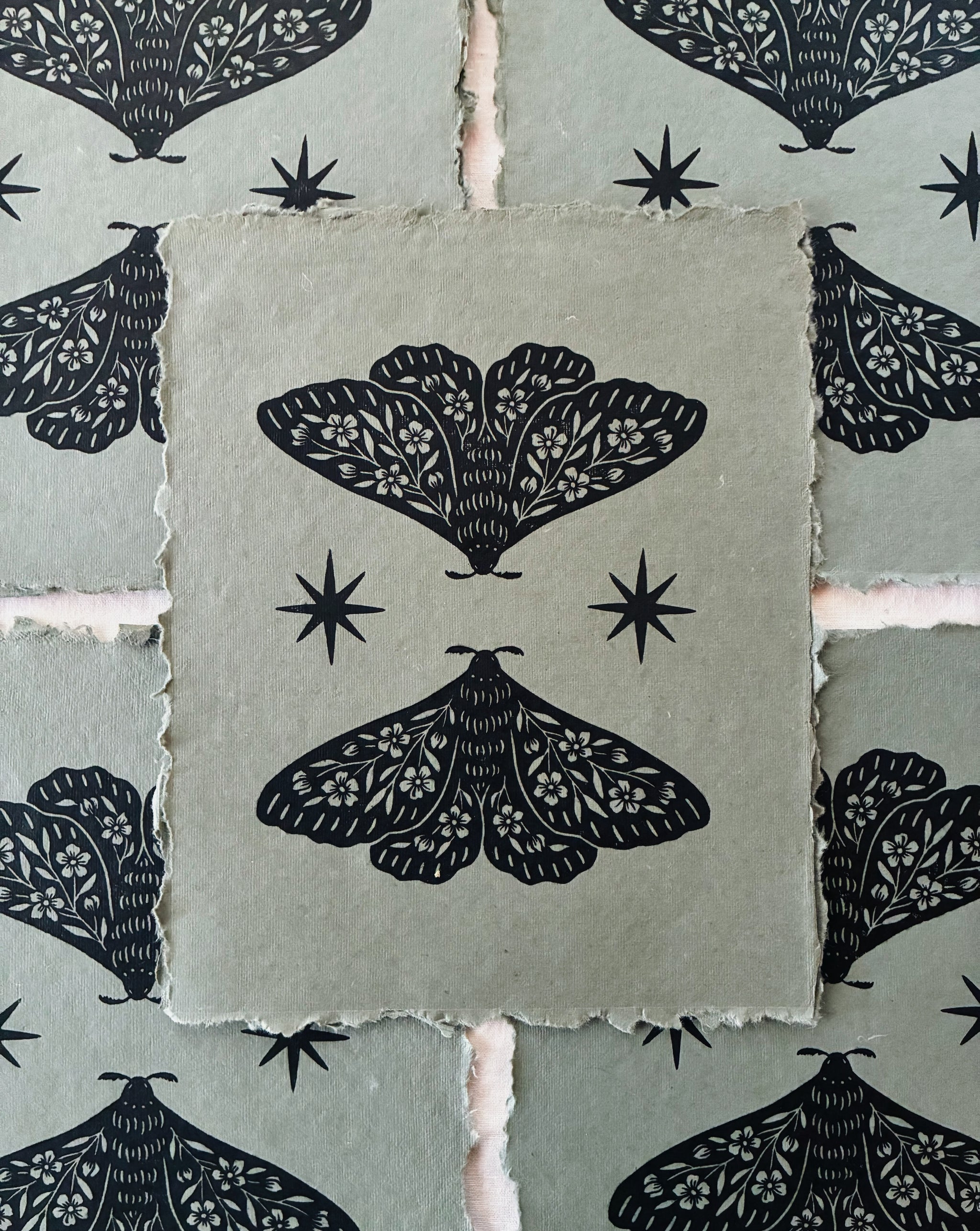 8x10 'Twin Moths' Block Print – Flora West Design