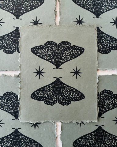 8x10 'Twin Moths' Block Print