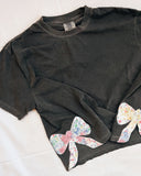 Womens L Bow Applique Crop Tee Washed Black Cutter Quilt