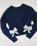 L Cutter Quilt Bow Applique Sweatshirt - Navy