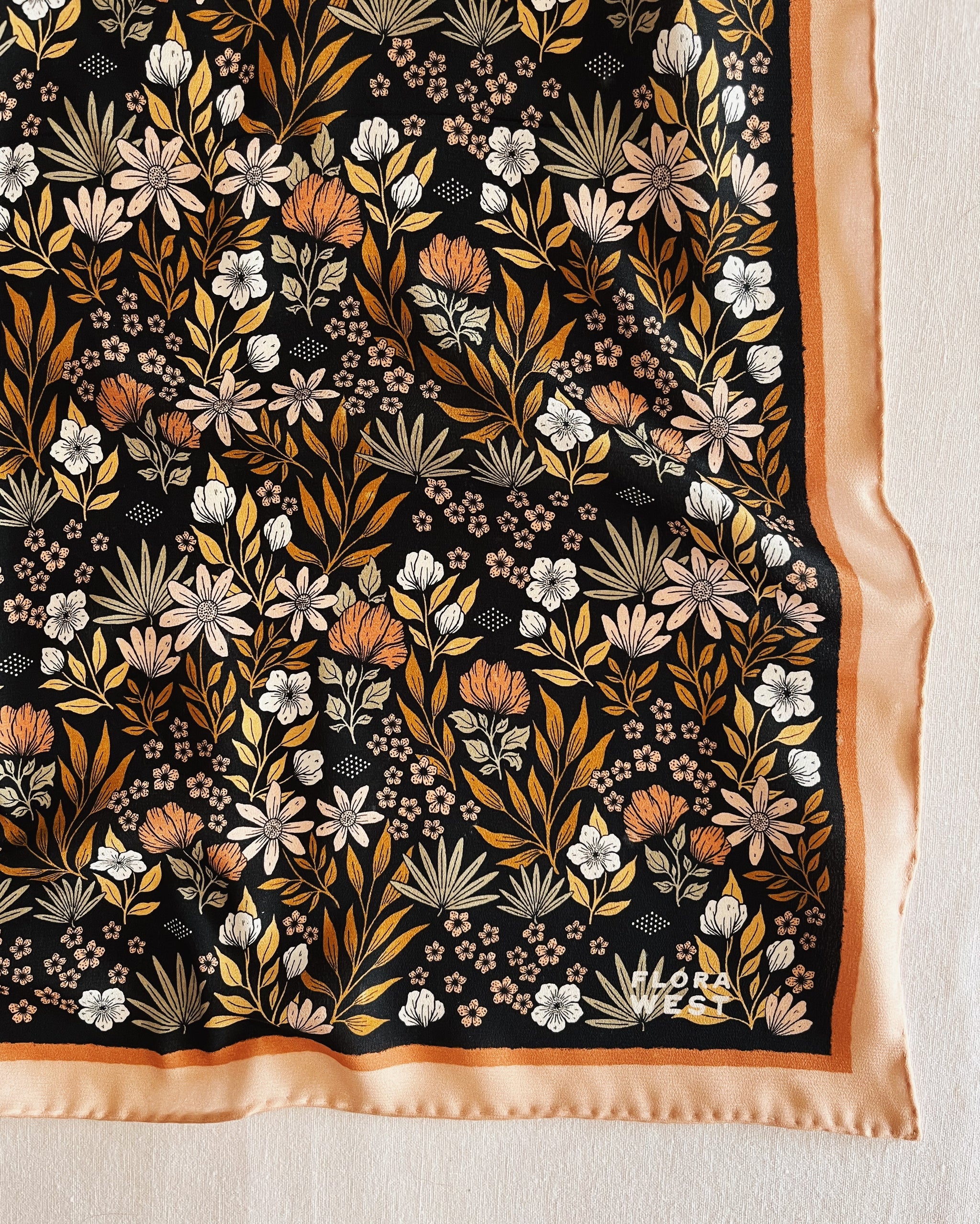 Black floral Silk Scarf Black Silk Scarf – Elegant Gold Floral Motifs - Art Nouveau  main image 4