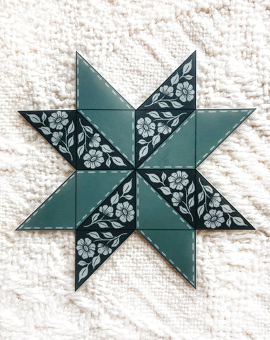 Quilted Block Print Star Sticker 3"