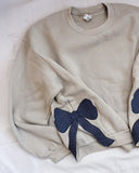 2XL Blue Bow Bubble Sleeve Sweatshirt