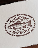 Folk Trout Blockprint 8x10” on Handmade Paper