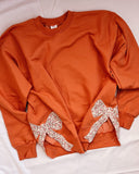 Men Size M Bow Applique Sweatshirt Pumpkin & White Floral