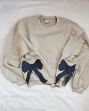 2XL Blue Bow Bubble Sleeve Sweatshirt