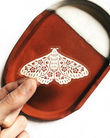Clear White Moth Vinyl Sticker 3"