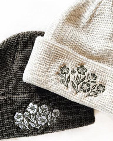 Embroidered Waffle Knit Beanie